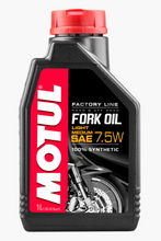 Load image into Gallery viewer, MOTUL fork oil SAE 7.5W bottle with red cap on a white background